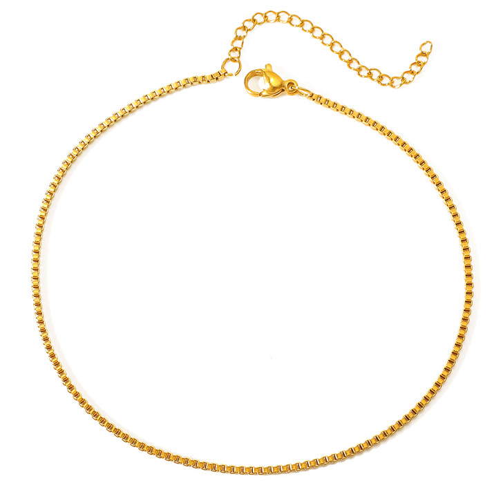 Gold-Tone Fine Curb Chain Anklet – C6305, 22–27 cm
