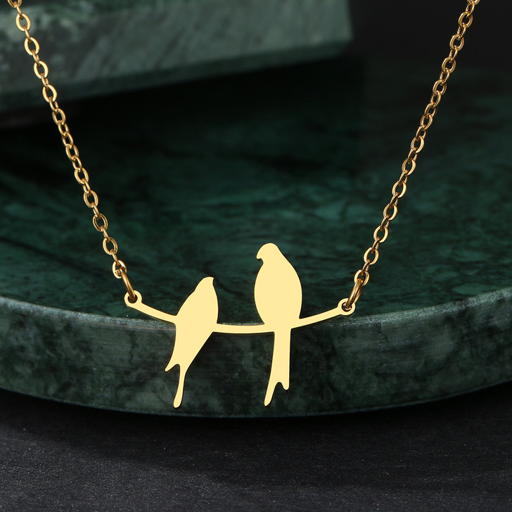 Gold-Tone Two Birds Pendant Necklace – N4371, 45 cm