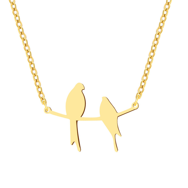 Gold-Tone Two Birds Pendant Necklace – N4371, 45 cm
