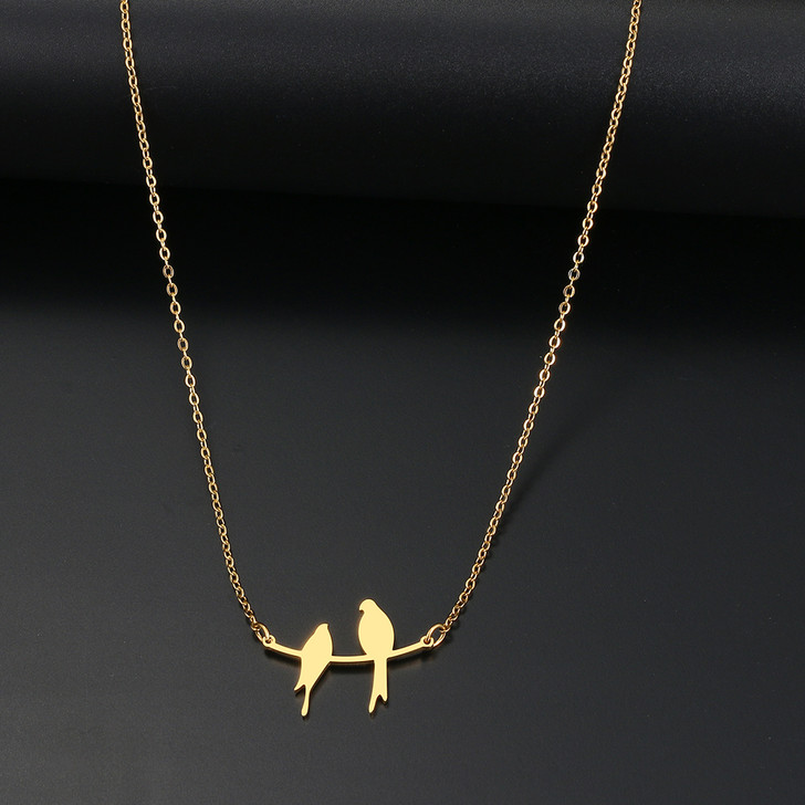 Gold-Tone Two Birds Pendant Necklace – N4371, 45 cm