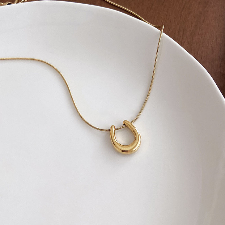 Gold-Tone Horseshoe Pendant Necklace – Stainless Steel A22-0211