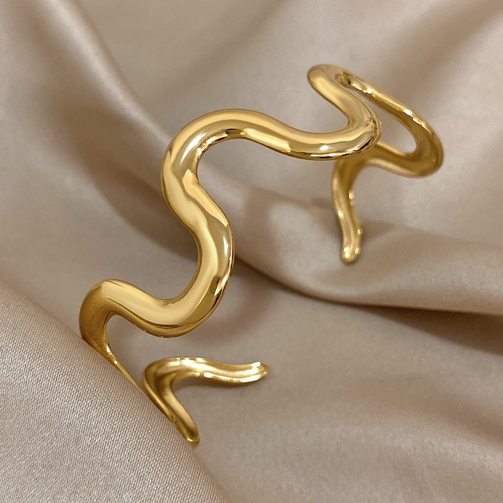Gold-Tone Sculptural Wave Open Cuff – D2695869B-001