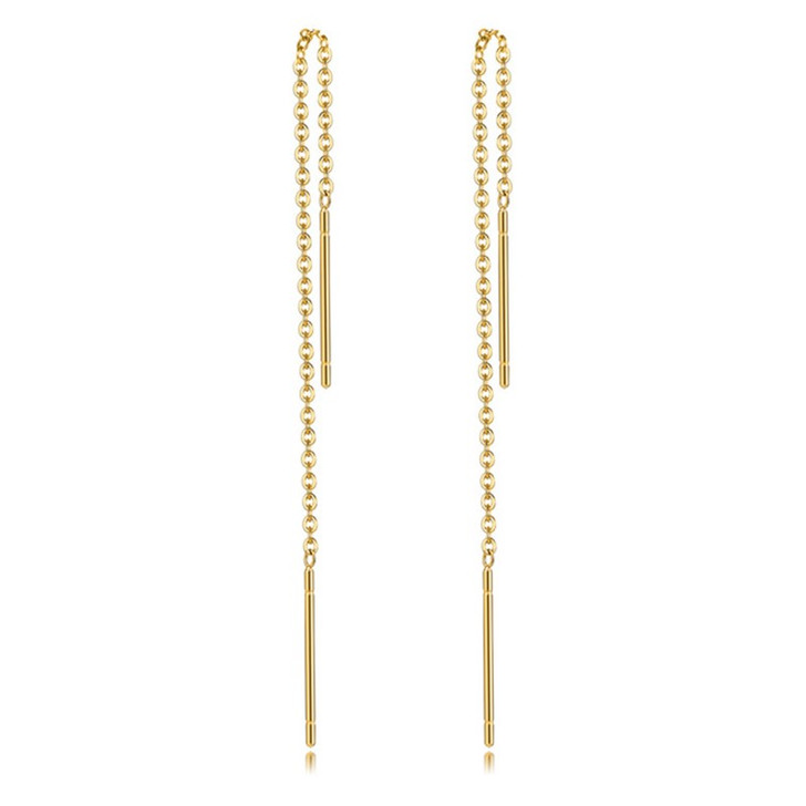 Gold-Tone Chain Threader Earrings – Stainless Steel E389