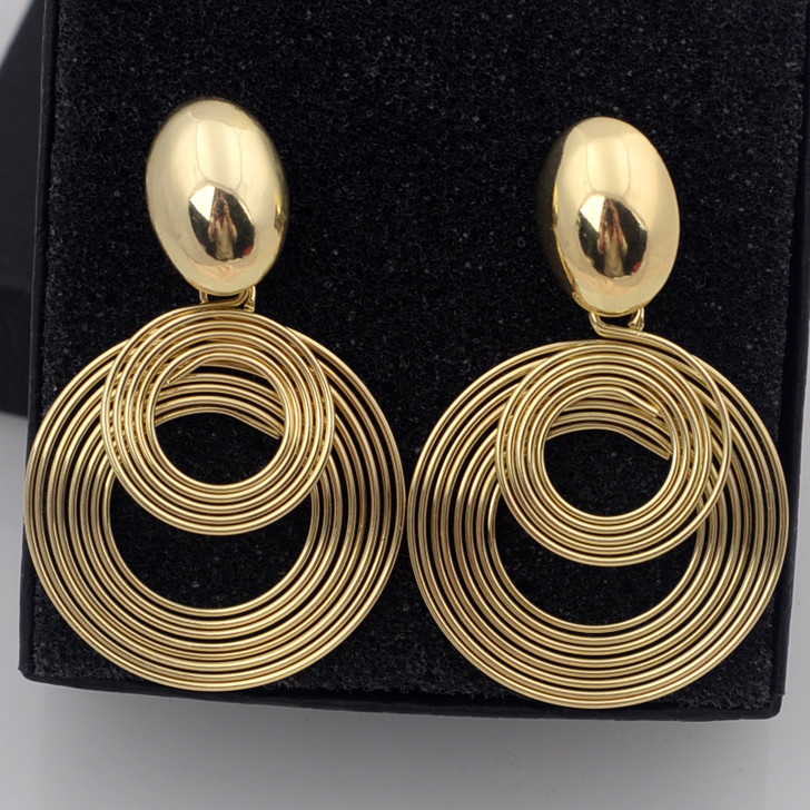 Gold-Tone Concentric Circle Drop Earrings – ES1262, 55 mm