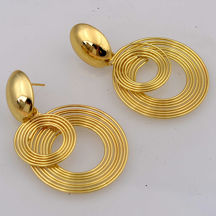 Gold-Tone Concentric Circle Drop Earrings – ES1262, 55 mm – detail view 2