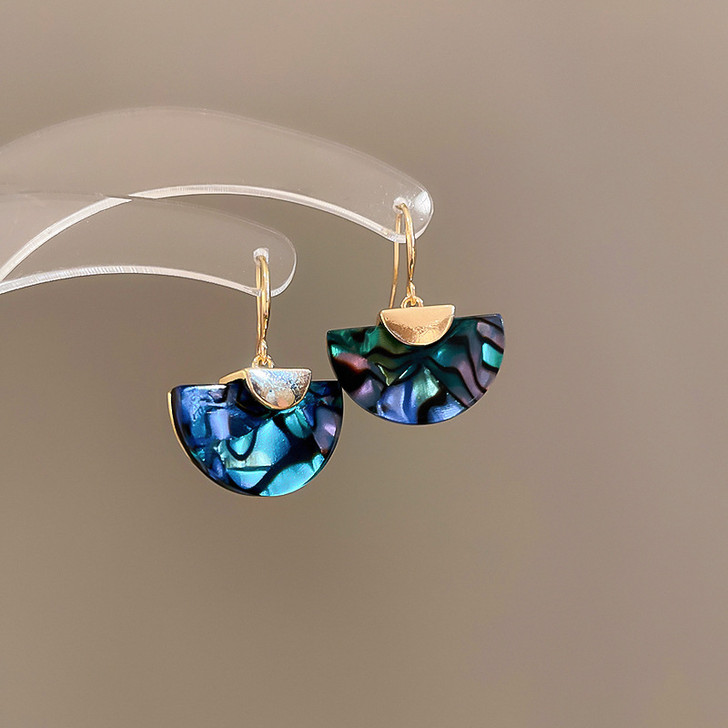 Abalone-Effect Fan Drop Earrings – 30 mm
