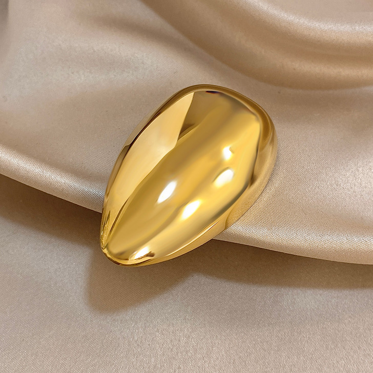 Gold-Tone Sculptural Teardrop Brooch – Stainless Steel, 60 mm