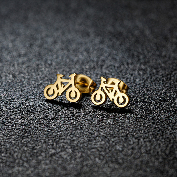 Gold-Tone Bicycle Stud Earrings – Stainless Steel 004