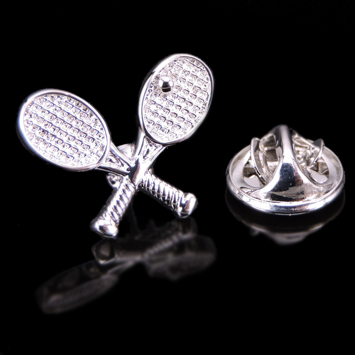 Silver-Tone Crossed Tennis Racquets Lapel Pin – Style 18