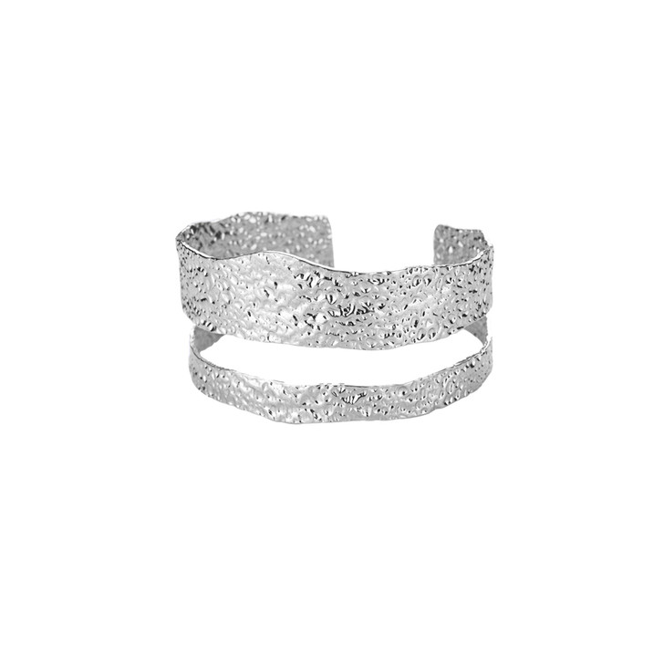 Silver-Tone Textured Split-Band Cuff Bracelet