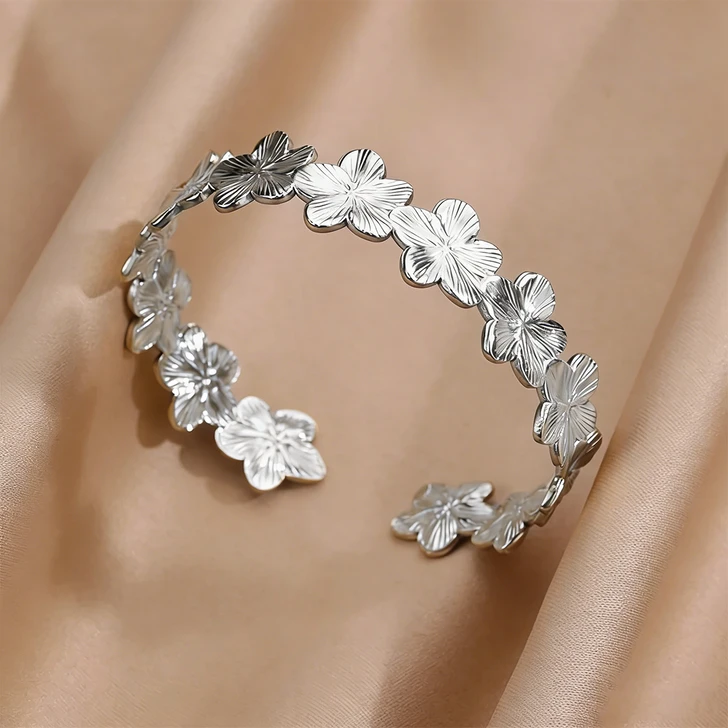 Silver-Tone Linked Flower Cuff Bracelet