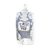Generic Grey Cow 8-Piece Layette Set, baby clothing set including a bib, pants, and shirt with cow print and grey accents for infants from 0-3 months.