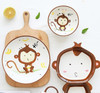Generic Ceramic Porcelain Tableware Set Monkey, illustrated monkey design on ceramic plates and bowl with matching brown monkey-shaped plate