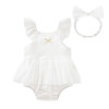 Baby Girl Short Sleeve white Chiffon Tutu Skirt Dress & Headband