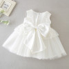 OONA Wedding Baptism White Dress with Satin Bow, elegant baby girl's dress with lace details and large satin bow in the front.
