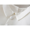 OONA 2 PCS Baptism White Satin Suit with Hat, close-up of the elegant white satin baptism outfit featuring a soft satin collar and matching hat.