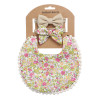 Generic Double-Sided Cotton Bib with Bow Headband Set, floral printed bib and matching bow headband on display.