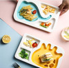 Generic Blue Elephant Ceramic Porcelain Plate for serving food, divided into compartments with colorful dishes and a playful elephant design.