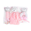 Generic Gift Pack Bear Accessories And Blanket Pink, set of soft pink and white baby bear plush toys with blanket and teething ring for infants.