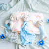Generic Gift Pack Bear Accessories And Blanket Blue, baby gift set with plush teddy bear, blue blanket, and stuffed bear toys with rainbow patterns on soft cloth background.