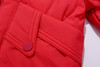 Generic Snowsuit Set Winter Down Snow Suit, close-up of red padded winter coat with buttoned flap pocket.
