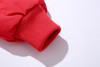 Generic Snowsuit Set Winter Down Snow Suit, close-up of red winter jacket sleeve with knit cuff.