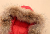 Generic Fur Collar Ski Coat and Winter Pants, a winter outerwear with a faux fur collar in beige and brown shades and a bright red insulated ski coat held by a hand in a red glove.