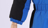 Generic Sportswear ski suit wind and snow proof, close-up of the sleeve and side of the jacket showing it is windproof and snow resistant.