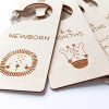 Generic 5pcs Size Closet Divider Long Wooden Hanger, set of wooden closet size dividers with cute animal engravings for newborn to 6 months clothing organization.