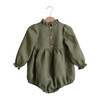 Generic Plains Ruffled Collar Long Sleeve Romper, an olive green baby romper with ruffled collar and long puffed sleeves.