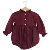 Generic Plains Ruffled Collar Long Sleeve Romper, maroon long sleeve baby romper with ruffled collar and button front.
