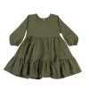 Generic Long Sleeve Linen Solid Colour Dress, a stylish olive green dress with long sleeves and tiered ruffled skirt design.
