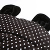Minnie Me Stroller Bag Winter Windproof Sleeping Bag, shown in close-up with black fabric and white polka dots, featuring soft black plush interior and cozy ear-like hood design.