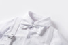 OONA White Romper Suit Boy Set Vest with Hat, close-up of the white romper suit featuring a vest and matching hat.