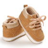 Generic Caramel Shoes Canvas, pair of small children's casual sneakers in caramel color with beige accents and white soles.