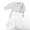 Generic Cloud Layette Set 10 Piece, baby clothing set including a striped long-sleeve top and cloud pattern footed pajamas.