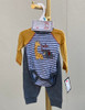 Generic Giraffe Layette Set 4 Piece, baby clothing set featuring a giraffe and elephant embroidery with striped and solid color fabric, including a long-sleeve top and matching pants.