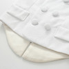 OONA John White Suit, close-up of the elegant white blazer with textured fabric, round buttons, and matching lapels.