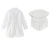 OONA John White Suit, elegant white formal suit for infants with a tailored blazer, shorts, and a matching sleeveless vest, ideal for special occasions.
