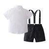 OONA Mike Short Suite Suspender, white short sleeve shirt with black suspender shorts