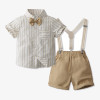 Toddler Three Pieces Set Boys Striped Shirt Bow and Suspender Set Semi-Formal Kids Suspender Short |OONA Kids