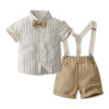 Toddler Three Pieces Set Boys Striped Shirt Bow and Suspender Set Semi-Formal Kids Suspender Short |OONA Kids