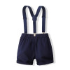 Toddler Boys Striped Blue Shirt Bow and Suspender Set Semi-Formal Kids Navy Blue Suspender Short |OONA Kids