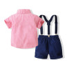 Toddler Boys Striped Blue Shirt Bow and Suspender Set Semi-Formal Kids Navy Blue Suspender Short |OONA Kids