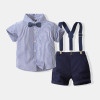 Toddler Boys Striped Blue Shirt Bow and Suspender Set Semi-Formal Kids Navy Blue Suspender Short |OONA Kids