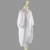 Generic White Baptism Outfits Full Sleeve Bow, a traditional full-length baptism outfit for infants with long sleeves, buttons, and a bow detail, made of satin fabric for special religious ceremonies.