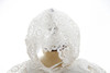 Generic Kai Baby White Dress, close-up of a white lace baby bonnet with intricate floral and circular crochet patterns.