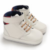 Generic White Shoe Baby Boy White, baby boy white sneakers with beige laces and ankle collar design.