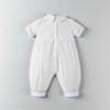 Minnie Me Azaiah Christening Romper, white baby romper with blue trim and short sleeves for special occasions.