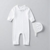 Minnie Me Noah Christening Romper, white christening romper with embroidered details and matching bonnet for baby boys.